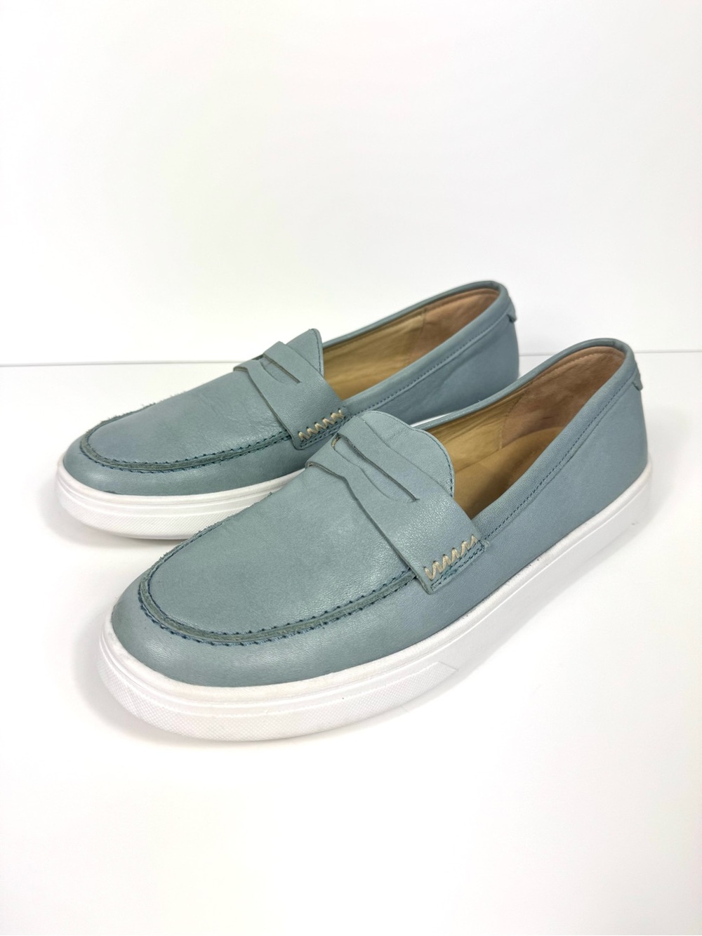 Patina Boardwalk Penny Loafer Women's Leather Blue Walking Shoes US Size 9